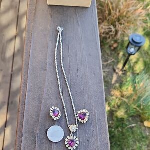 Vintage Silver and Purple Heart Necklace Set